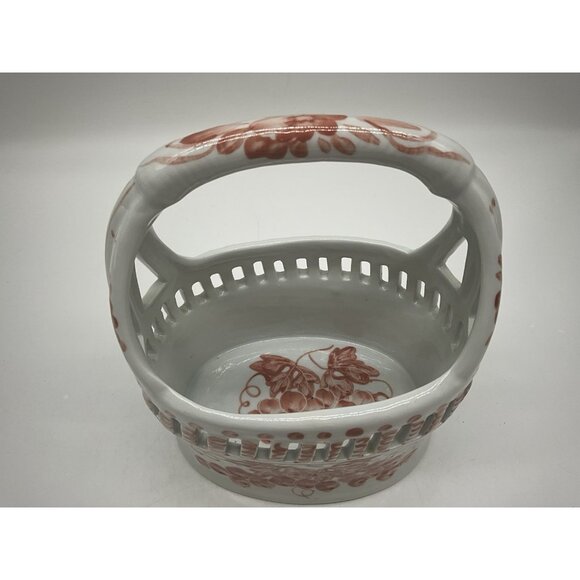 Nora Fenton Designs Ceramic White and Pink Basket Grape Pattern Made in Thailand - Picture 10 of 16